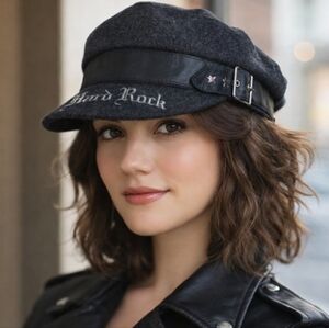 Hard Rock Cafe “All Is One” Black Wool Blend Biker Cap | OSFM | Moto Style